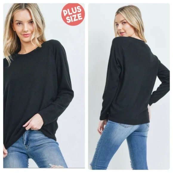 A Girl Thing Tops - Plus Black Hacci Top